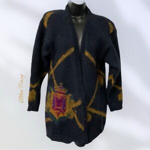 Ellen Tracy Navy Blue Cardigan Sweater Oversized Mohair Vintage Boho SZ P/S Wool